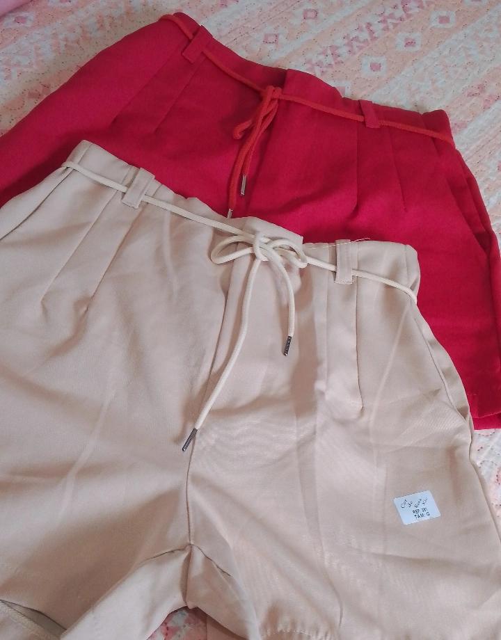 Short Alfaiataria Com Cinto Feminino Com Bolso Com Zíper Na Lateral Linha Premium
